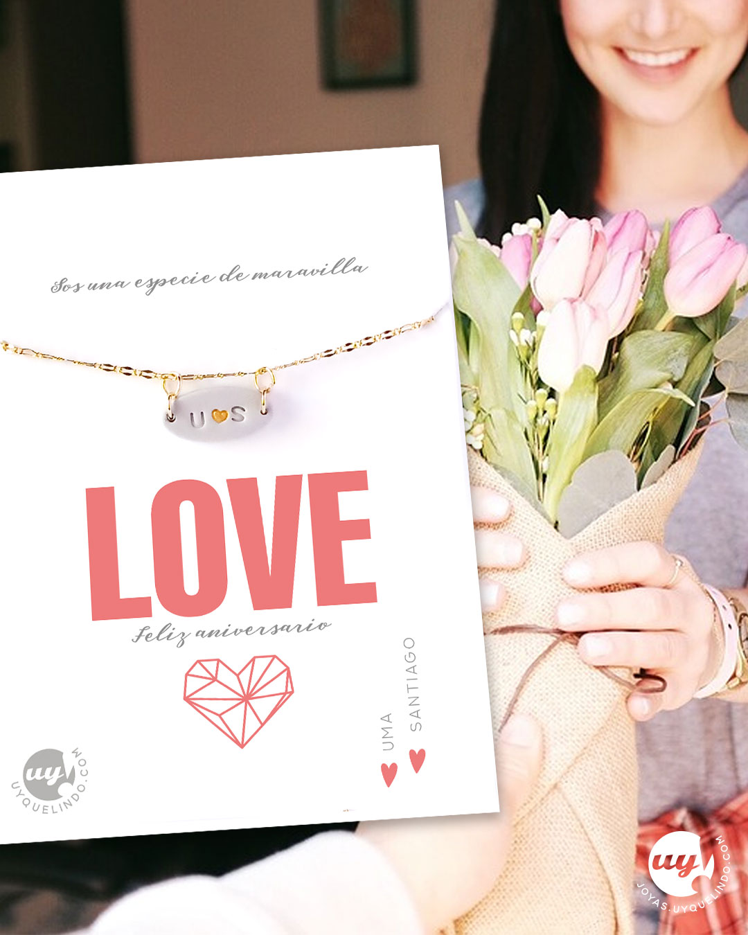 Colgante personalizado con iniciales para parejas en oro 18k